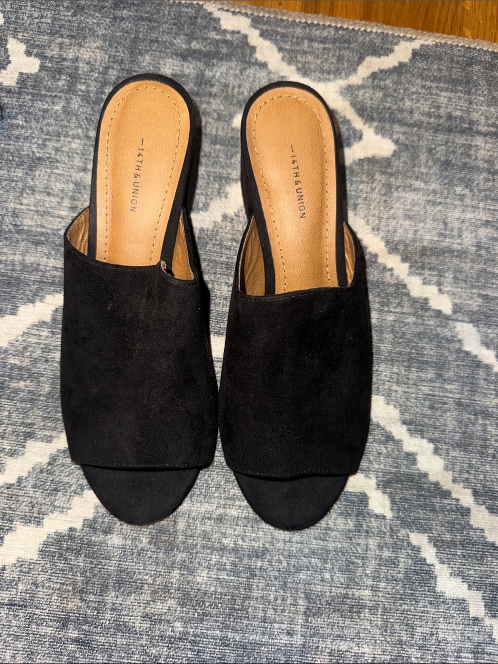 14th & Union Black Suede Open-Toe Slide Mules